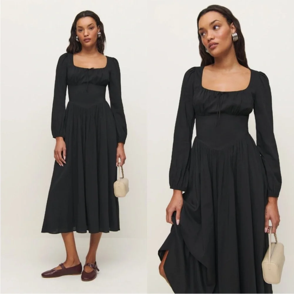 Reformation Oria Midi Dress black, SIZE 6